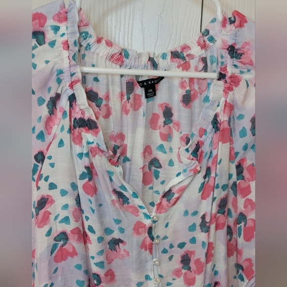 Zac & Rachel Sheer Floral Short Flutter Sleeves Size 2L Office Flowy Boho Pretty - Picture 8 of 10
